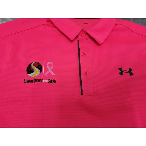 Under Armour Mens Pullover Knit Short Sleeve Hot Pink Polo Logo Shirt Large - Picture 3 of 8